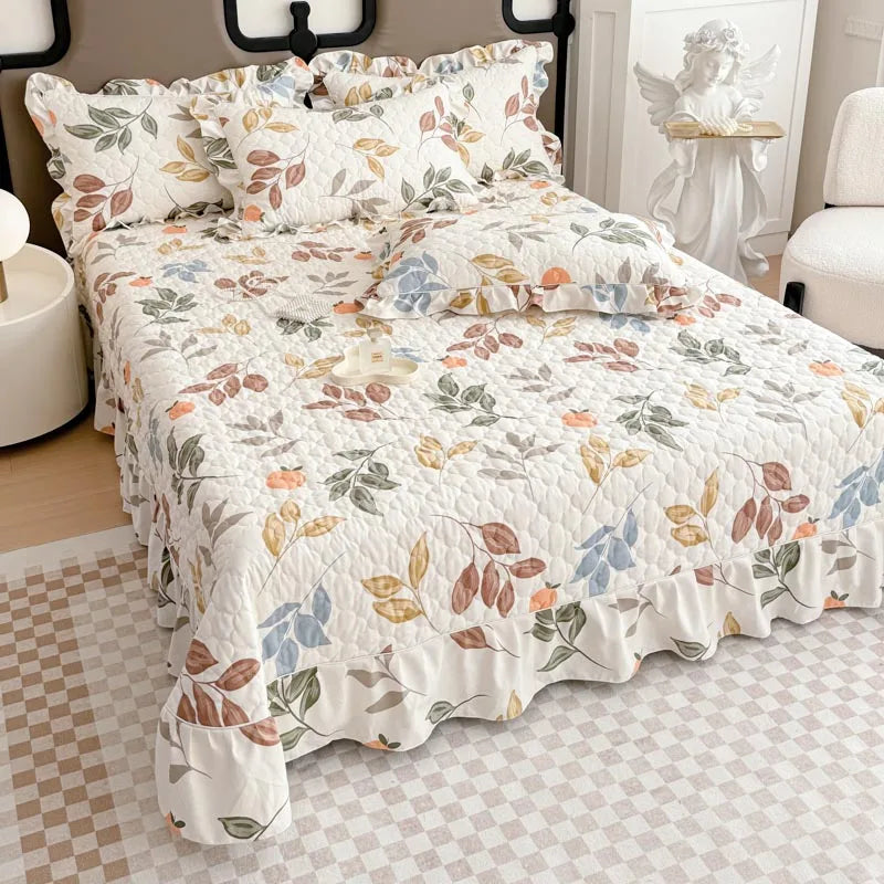 Bonenjoy Bedspread Quilted Bed Cover Ruffles Mattress Protector Thicken Bed Linen Printed Sheets colchas (Pillowcase Need Order)