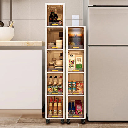 20cm Slim Storage Cabinet, 3/4/5-Tier Narrow Rolling Organizer with Wheels, Space-Saving Shelf  White Multi-Purpose Storage
