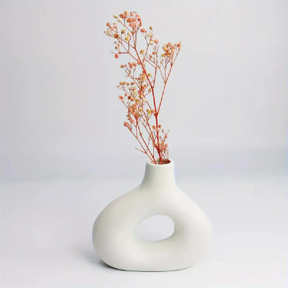 Bohemian style ceramic vase, creative donut vase, flower arrangement container, home decoration vase