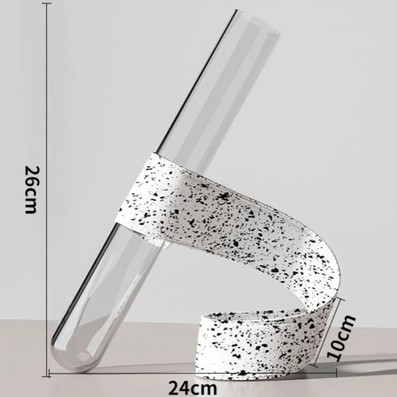 Nordic Modern Artistic Vases Simple Glass Tubular Living Room Desktop Vases Leather Bracket Handmade Luxury Personal Home Decor