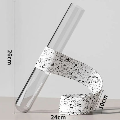 Nordic Modern Artistic Vases Simple Glass Tubular Living Room Desktop Vases Leather Bracket Handmade Luxury Personal Home Decor
