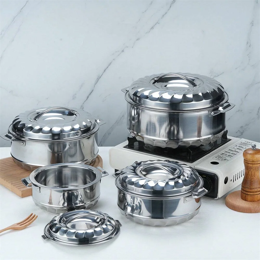 Lily double-layer insulated pot, made of stainless steel, four-piece set, different sizes, for home kitchen and dining table