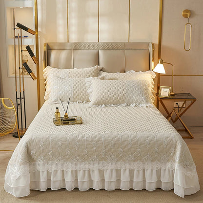 Solid Color Thicked Quilted lace Bed Skirt European Style 245x250cm Coverlet Bed Cover Bed Linen Solid Color King Queen Size