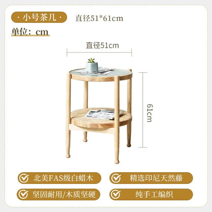 J Modern Simple Small Apartment Size Round Table Combination Household Solid Wood Rattan Coffee Table Living Room Double Round