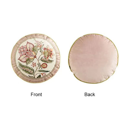 Pink Printed Fringed Pillow Cases Retro Light Luxury Pillow Cover Decorative Soft Dutch Velvet Round Cushion Cover Home Dector