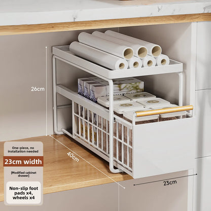 Kitchen Sink Storage Ra Multi-Functional Cabinet Pull out Basket Layered Organizer Carbon Steel Simple Modern Sle