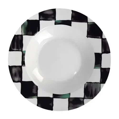 Glazed Western-style Dishes Creative Black-and-white Lattice Wedding Banquet Bone China Plate Flat Ceramic Tableware Vajillas