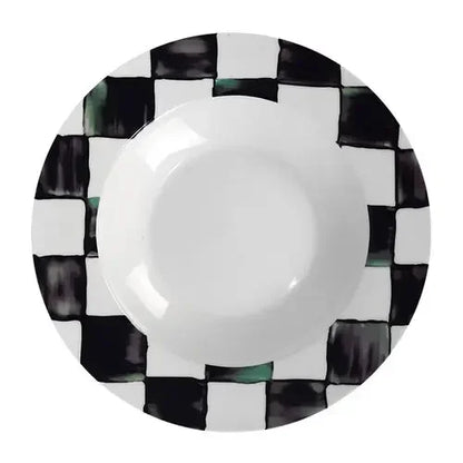 Glazed Western-style Dishes Creative Black-and-white Lattice Wedding Banquet Bone China Plate Flat Ceramic Tableware Vajillas