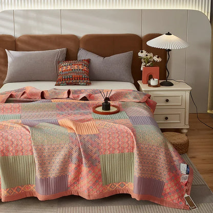 Luxurious Triple-layered 100% Cotton Gauze Blanket for Queen/King Bed, Multi-functional Usage As Summer Quilt or Bedspread