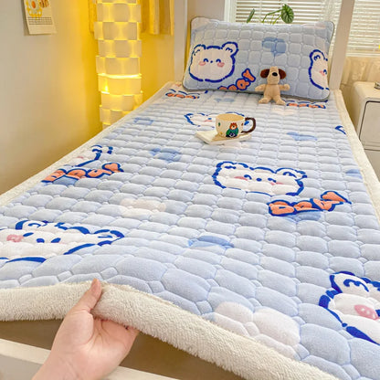 2024 Winter Milk Velvet Bedspread King Size Bed Cover Quilted Mattress Pad Washable Mattress Protector Bed Linen Queen Bedsheet
