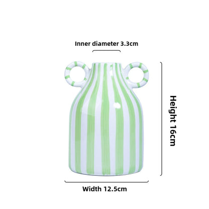 Nordic Ins Style Striped Double Ear Ceramic Vase Hydroponic Flower Planter Ornament