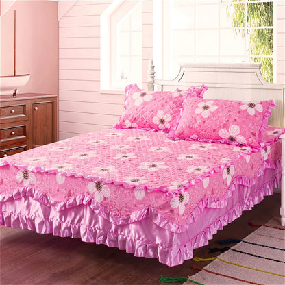 Pure cotton bedspread single piece thickened padded cotton bed skirt 1.5m 1.8m bed cover sheath cotton four-piece set