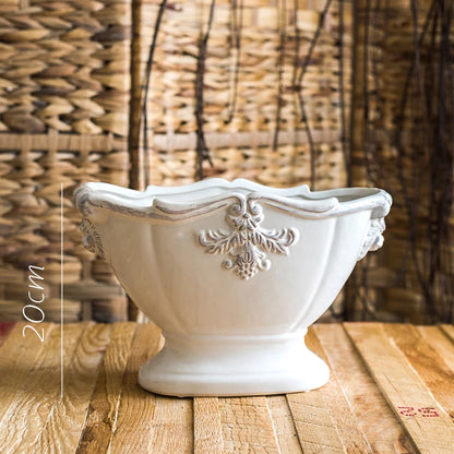 French Ceramic Vase Palace Flower Relief Decorative Living Room Flower Vases Retro Dining Room Desktop Ornaments Home Decoration