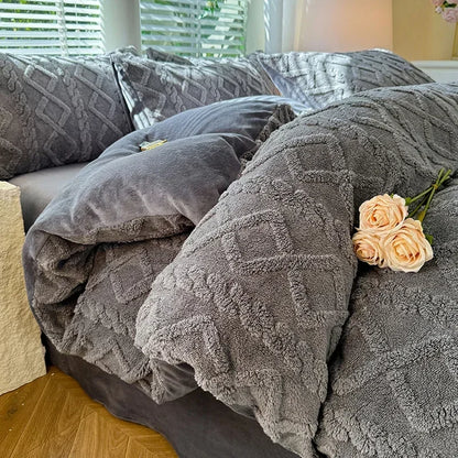 Tafuru Milk Fleece Single Quilt Set Autumn/winter Thickened Warm Solid Color Duvet Cover 200x230 220x240 Bedding for Double Use