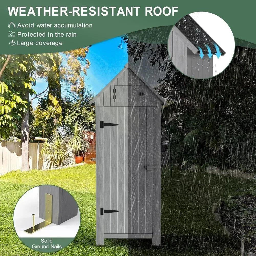 y Outdoor Storage Shed with Floor, 70” Tall Water-Resistant, Wooden Garden Tool Storages Cabinet, Outdoor Storage Room