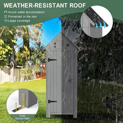 y Outdoor Storage Shed with Floor, 70” Tall Water-Resistant, Wooden Garden Tool Storages Cabinet, Outdoor Storage Room