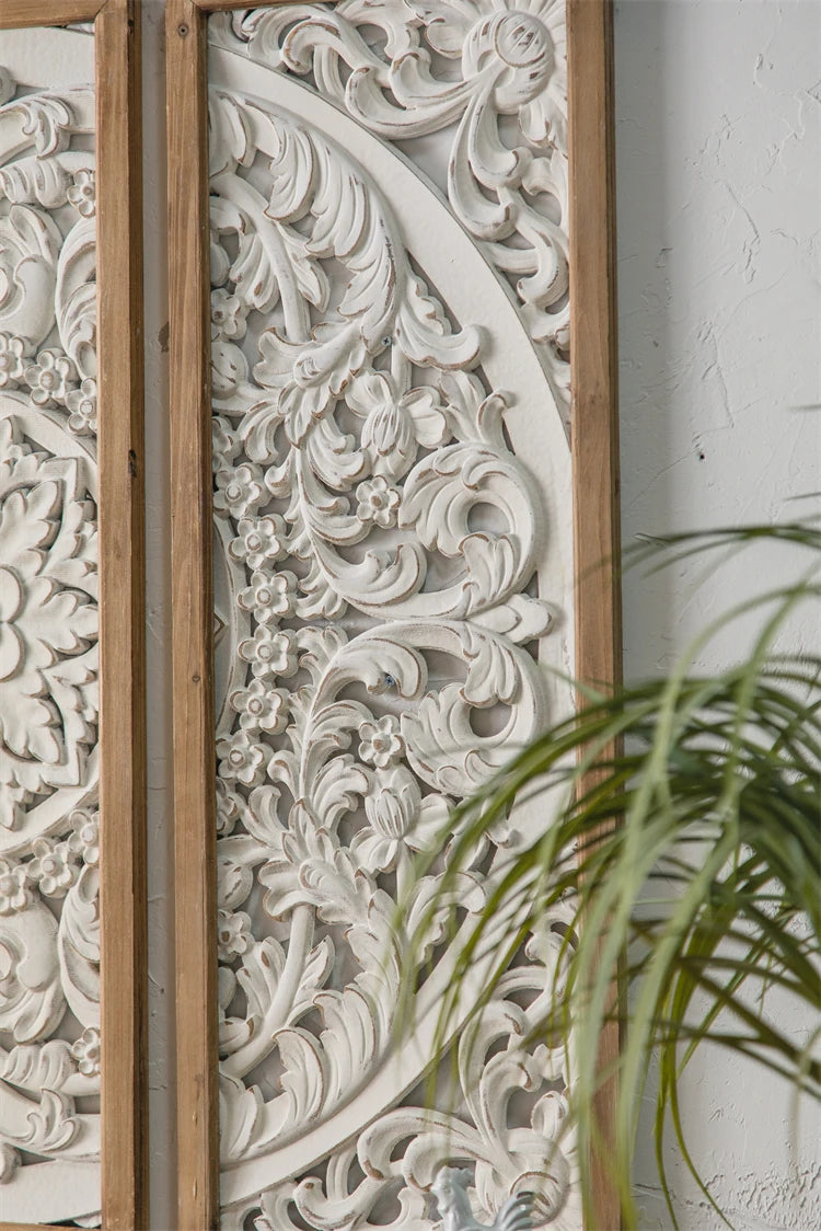 Home Decor Antique White Wooden Paneling Decorative Carved Home Wall Decor Wall Finishes