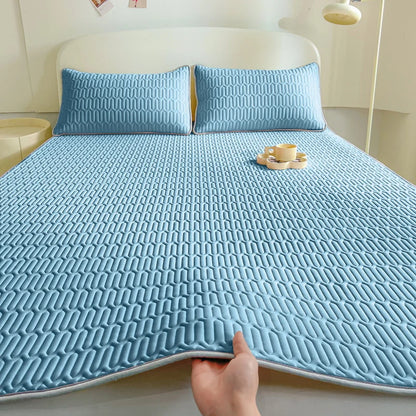 1pc Soft Latex Quilted Bed Sheet Summer Breathable Ice Silk Cool Bedsheet Solid Color Anti-slip Mattress Mat No Pillowcase