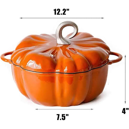 3.9 Quart Orange Pumpkin Dutch Oven, Cast Iron Enamel Pot with Lid, Non-Stick, Ideal for Stews and Soups, Serves 3-5, Perfect fo