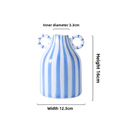 Nordic Ins Style Striped Double Ear Ceramic Vase Hydroponic Flower Planter Ornament