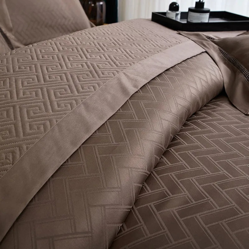 1000TC Egyptian Cotton Soft Silky Jacquard Wave Bedding Duvet Cover 4/7Pcs Boho Textured Comforter Cover Bed Sheet Pillowcases