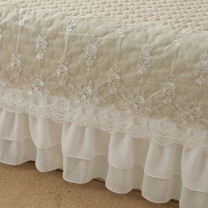 Solid Color Thicked Quilted lace Bed Skirt European Style 245x250cm Coverlet Bed Cover Bed Linen Solid Color King Queen Size