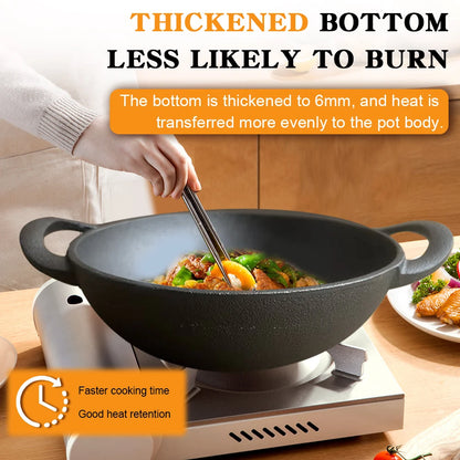 Cast Iron Pan Cooking Pot with 2 Handles Saute Pan Multi-Purpose Non-Stick Frying Pan 19cm for Camping Cooking