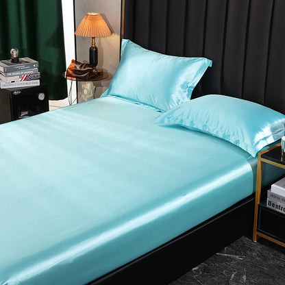 Mulberry Silk Bed Sheet Set with Fitted Sheet Flat Sheets Pillowcase Luxury Solid Color Bedding Sets Wrinkle-Free Antiallergic