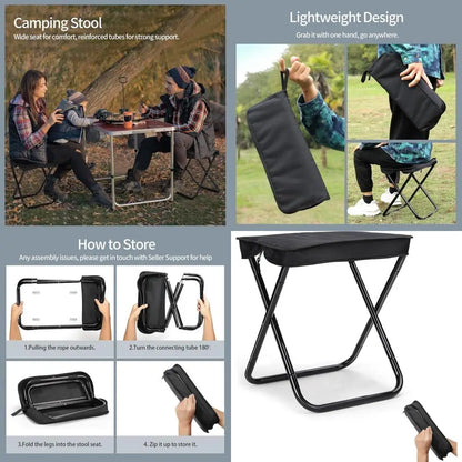 Ultralight Folding Stool for Outdoors, Gardening, Beach, and Hiking - Black, 16 High