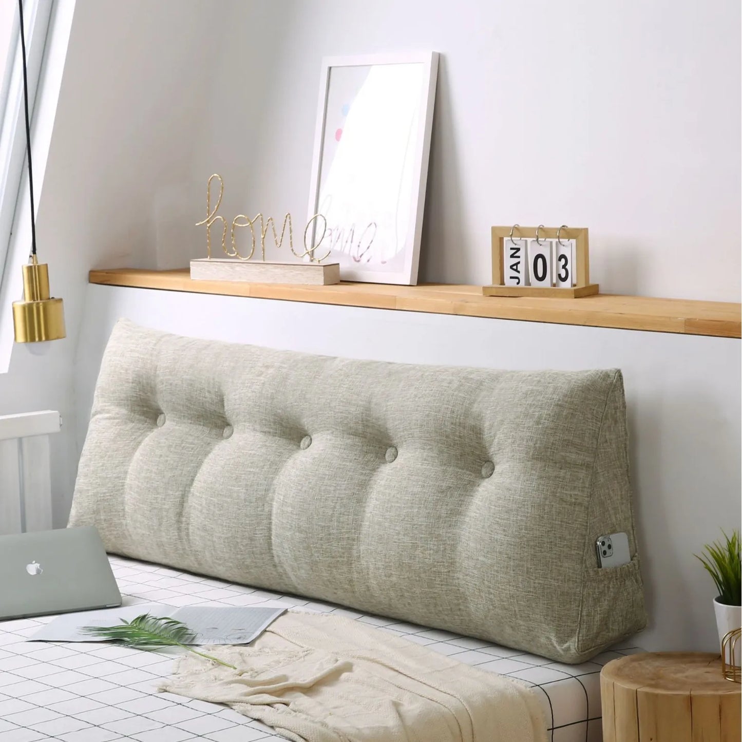 Large Triangular Headboard Wedge Bed Rest Reading Pillow Backrest Positioning Support Bolster Cushion with Removable Cover