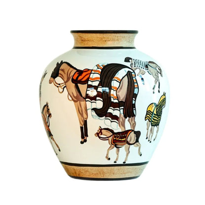 Ceramic Vase Hand-painted Horse Pattern Chinese-style Retro Bottle Flowerpot Porcelain Handicrafts Home Decoration Terrarium
