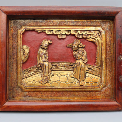Old Carving Panel, Wall Decoration, Gilded Figurine Decoration